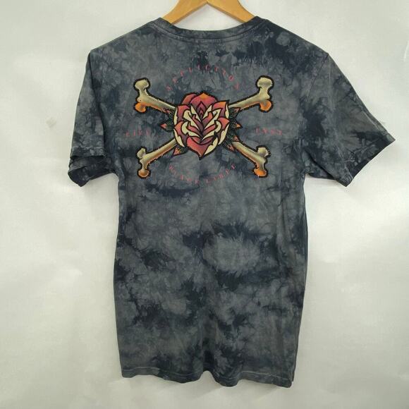 Black Label Affliction Goth Skull Rhinestone Full Print All Over Top Size Small - Picture 4 of 6